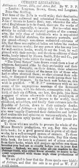 Jottings On Currer Ellis and Acton Bell Monmouthshire Merlin 17 May 56