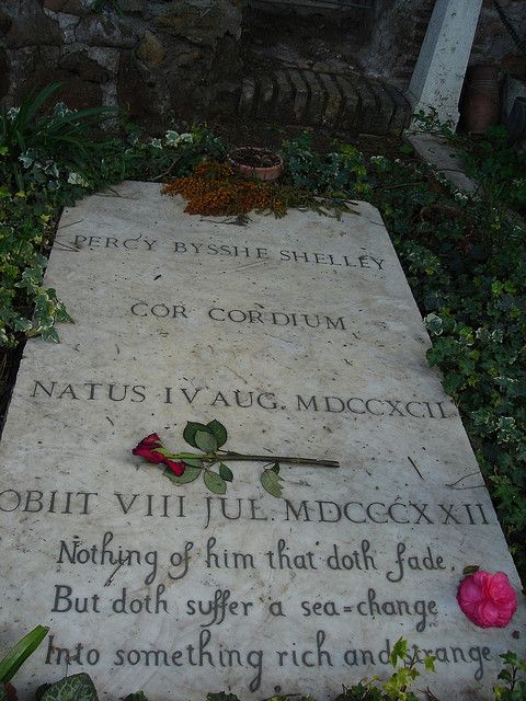 Percy Shelley's grave in Rome lies near that of John Keats