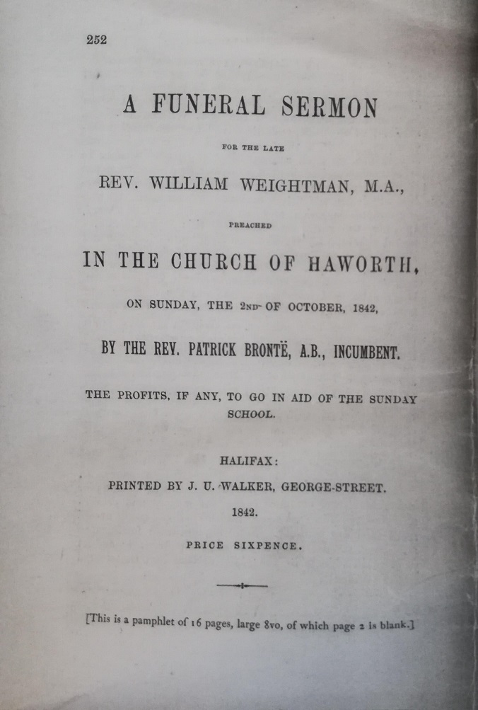 William Weightman funeral sermon