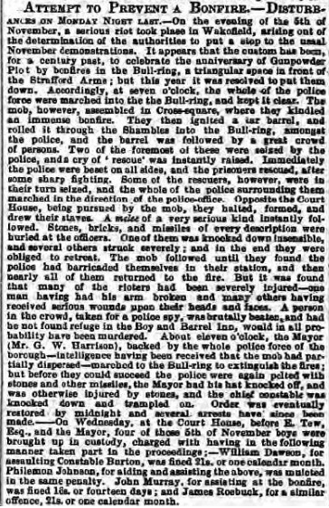 wakefield bonfire leeds intelligencer 10 Nov 1849