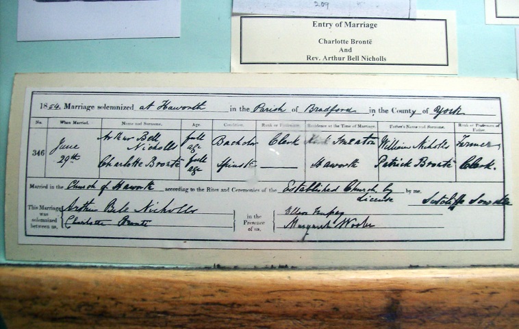 Charlotte Bronte's Wedding certificate