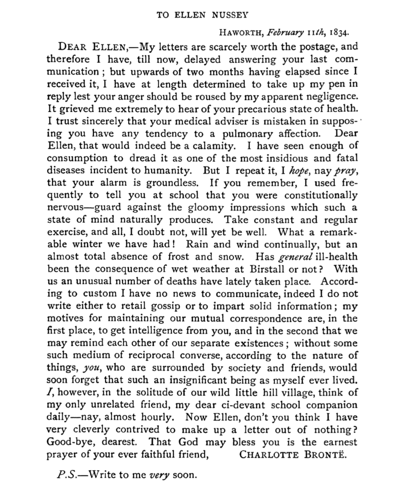 Charlotte Bronte's letter to Ellen Nussey, 11 February 1834